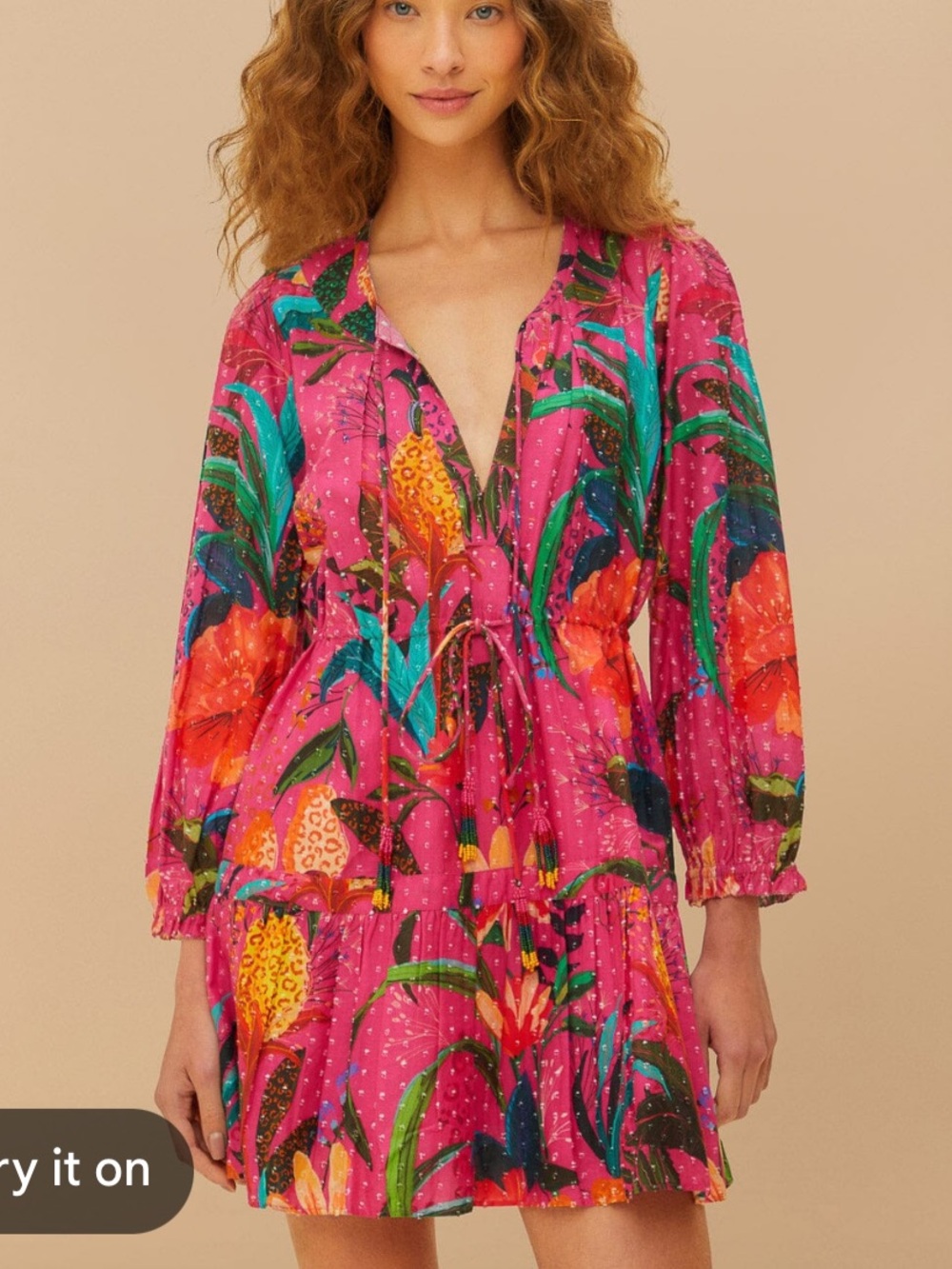 FARM Rio Hot Pink Tropical Floral Tie-Waist Mini Dress
